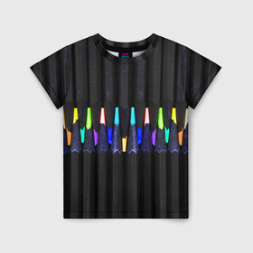 Детская футболка 3D с принтом Цветные Карандаши в Белгороде, 100% гипоаллергенный полиэфир | прямой крой, круглый вырез горловины, длина до линии бедер, чуть спущенное плечо, ткань немного тянется | colored | pencils | карандаши | мелки | цветные
