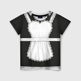 Детская футболка 3D с принтом Горничная в Белгороде, 100% гипоаллергенный полиэфир | прямой крой, круглый вырез горловины, длина до линии бедер, чуть спущенное плечо, ткань немного тянется | apron | lace | maid | maid outfit | maid uniform | горничная | костюм горничной | кружево | передник | униформа горничной | фартук | форма горничной