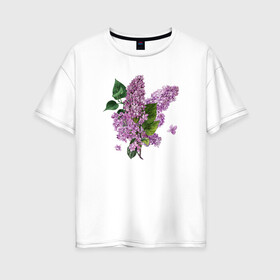 Женская футболка хлопок Oversize с принтом СИРЕНЬ АКВАРЕЛЬЮ в Белгороде, 100% хлопок | свободный крой, круглый ворот, спущенный рукав, длина до линии бедер
 | акварель | акварельные | акварелью | бабочки | букет | букет из цветов | летние цветы | сиреневые цветы | сирень | цветы