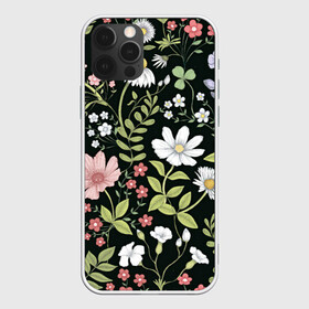 Чехол для iPhone 12 Pro Max с принтом Полевые цветы в Белгороде, Силикон |  | арт | ночь | поле | полевые цветы | рисунок | ромашка | ромашки | тёмный фон | цветок | цветы | чёрное | яркие цветы | яркий цветок