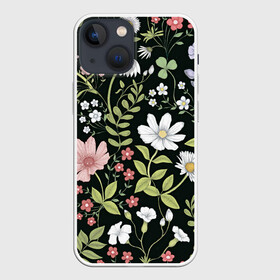 Чехол для iPhone 13 mini с принтом Полевые цветы в Белгороде,  |  | Тематика изображения на принте: арт | ночь | поле | полевые цветы | рисунок | ромашка | ромашки | тёмный фон | цветок | цветы | чёрное | яркие цветы | яркий цветок
