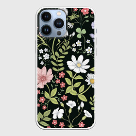 Чехол для iPhone 13 Pro Max с принтом Полевые цветы в Белгороде,  |  | Тематика изображения на принте: арт | ночь | поле | полевые цветы | рисунок | ромашка | ромашки | тёмный фон | цветок | цветы | чёрное | яркие цветы | яркий цветок