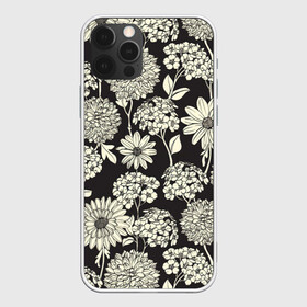 Чехол для iPhone 12 Pro с принтом Белые цветы в Белгороде, силикон | область печати: задняя сторона чехла, без боковых панелей | Тематика изображения на принте: арт | белые цветы | белый цветок | ночь | полевые цветы | рисунок | ромашка | ромашки | тёмный фон | хризантема | хризантемы | цветок | цветы | чёрное | яркие цветы | яркий цветок