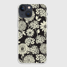 Чехол для iPhone 13 mini с принтом Белые цветы в Белгороде,  |  | Тематика изображения на принте: арт | белые цветы | белый цветок | ночь | полевые цветы | рисунок | ромашка | ромашки | тёмный фон | хризантема | хризантемы | цветок | цветы | чёрное | яркие цветы | яркий цветок