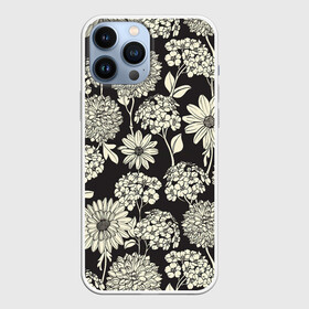 Чехол для iPhone 13 Pro Max с принтом Белые цветы в Белгороде,  |  | Тематика изображения на принте: арт | белые цветы | белый цветок | ночь | полевые цветы | рисунок | ромашка | ромашки | тёмный фон | хризантема | хризантемы | цветок | цветы | чёрное | яркие цветы | яркий цветок