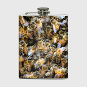 Фляга с принтом Пчёлы в Белгороде, металлический корпус | емкость 0,22 л, размер 125 х 94 мм. Виниловая наклейка запечатывается полностью | живность | животное | животные | насекомое | насекомые | пчела | пчёлка | пчёлки | пчёлы