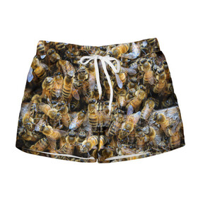 Женские шорты 3D с принтом Пчёлы в Белгороде, 100% полиэстер | прямой крой, два кармана без застежек по бокам. Мягкая трикотажная резинка на поясе, внутри которой широкие завязки. Длина до середины бедра | живность | животное | животные | насекомое | насекомые | пчела | пчёлка | пчёлки | пчёлы