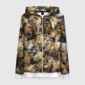 Женская толстовка 3D на молнии с принтом Пчёлы в Белгороде, 100% полиэстер | длина до линии бедра, манжеты и пояс оформлены мягкой тканевой резинкой, двухслойный капюшон со шнурком для регулировки, спереди молния, по бокам два кармана | живность | животное | животные | насекомое | насекомые | пчела | пчёлка | пчёлки | пчёлы