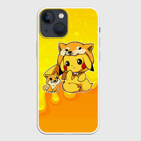Чехол для iPhone 13 mini с принтом Пикачу и корги в Белгороде,  |  | anime | picachu | pikachu | аниме | милый | пика | пикачу | покебол | покемон