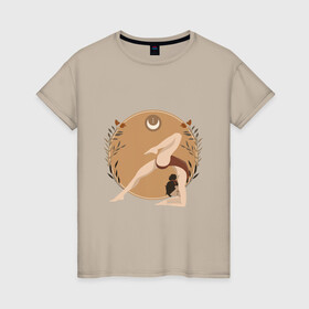 Женская футболка хлопок с принтом Yoga в Белгороде, 100% хлопок | прямой крой, круглый вырез горловины, длина до линии бедер, слегка спущенное плечо | девушка | йога | купальник | спорт | цветы