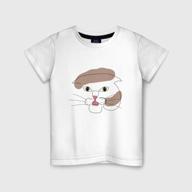Детская футболка хлопок с принтом Арт лайн голова кота в Белгороде, 100% хлопок | круглый вырез горловины, полуприлегающий силуэт, длина до линии бедер | animal | art | cat | creative | drawing | fashion | line | male | muzzle | stylish | зверь | искусство | котяра | креатив | линия | модный | мужской | рисунок | стильный