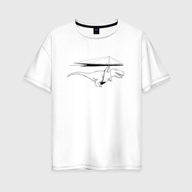 Женская футболка хлопок Oversize с принтом Тирекс динозавр на дельтаплане в Белгороде, 100% хлопок | свободный крой, круглый ворот, спущенный рукав, длина до линии бедер
 | Тематика изображения на принте: t rex | дельтаплан | динозавр | полет | тирекс