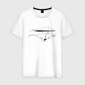Мужская футболка хлопок с принтом Тирекс динозавр на дельтаплане в Белгороде, 100% хлопок | прямой крой, круглый вырез горловины, длина до линии бедер, слегка спущенное плечо. | t rex | дельтаплан | динозавр | полет | тирекс