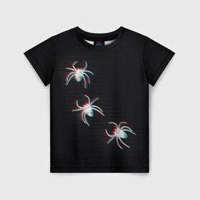 Детская футболка 3D с принтом ПАУКИ ГЛИТЧ GLITCH SPIDERS в Белгороде, 100% гипоаллергенный полиэфир | прямой крой, круглый вырез горловины, длина до линии бедер, чуть спущенное плечо, ткань немного тянется | glitch | spider | tegunvteg | глитч | насекомые | паук | пауки | хэллоуин