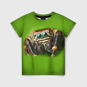 Детская футболка 3D с принтом ПАУК ВБЛИЗИ в Белгороде, 100% гипоаллергенный полиэфир | прямой крой, круглый вырез горловины, длина до линии бедер, чуть спущенное плечо, ткань немного тянется | tegunvteg | глаза | животные | макро | насекомые | паук | природа