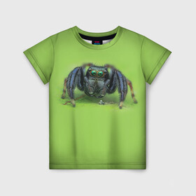 Детская футболка 3D с принтом ПАУК С ГЛАЗКАМИ в Белгороде, 100% гипоаллергенный полиэфир | прямой крой, круглый вырез горловины, длина до линии бедер, чуть спущенное плечо, ткань немного тянется | tegunvteg | глаза | животные | макро | насекомые | паук | природа