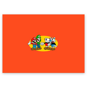 Поздравительная открытка с принтом CupHead x Mario в Белгороде, 100% бумага | плотность бумаги 280 г/м2, матовая, на обратной стороне линовка и место для марки
 | Тематика изображения на принте: arkade | cup head | cuphead | game | games | mario | аркада | игра | игры | кап хэд | капхед | купа хэд | марио | сгз руфв | сгзруфв | чашкоголовый