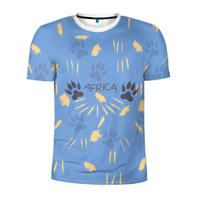 Мужская футболка 3D спортивная с принтом следы тигра в Белгороде, 100% полиэстер с улучшенными характеристиками | приталенный силуэт, круглая горловина, широкие плечи, сужается к линии бедра | африка | гепард | кошка | полоски | тигр