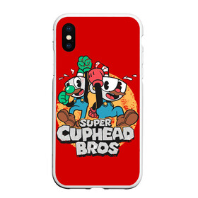 Чехол для iPhone XS Max матовый с принтом Super Cuphead Bros в Белгороде, Силикон | Область печати: задняя сторона чехла, без боковых панелей | Тематика изображения на принте: arkade | cup head | cuphead | game | games | mario | аркада | игра | игры | кап хэд | капхед | купа хэд | марио | сгз руфв | сгзруфв | чашкоголовый