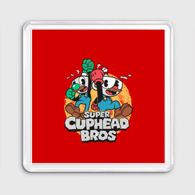 Магнит 55*55 с принтом Super Cuphead Bros в Белгороде, Пластик | Размер: 65*65 мм; Размер печати: 55*55 мм | Тематика изображения на принте: arkade | cup head | cuphead | game | games | mario | аркада | игра | игры | кап хэд | капхед | купа хэд | марио | сгз руфв | сгзруфв | чашкоголовый