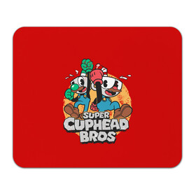 Коврик для мышки прямоугольный с принтом Super Cuphead Bros в Белгороде, натуральный каучук | размер 230 х 185 мм; запечатка лицевой стороны | arkade | cup head | cuphead | game | games | mario | аркада | игра | игры | кап хэд | капхед | купа хэд | марио | сгз руфв | сгзруфв | чашкоголовый