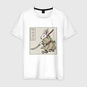 Мужская футболка хлопок с принтом Кролик Самурай Rabbit Samurai в Белгороде, 100% хлопок | прямой крой, круглый вырез горловины, длина до линии бедер, слегка спущенное плечо. | art | cyberpunk samurai | ninja | oni | rdsmry | ronin | samurai | shogun | ukiyo e | арт | живопись | животные | заяц | киберпанк самурай | мерч | прикол | путь воина | путь самурая | ронин | сёгун | токио | укиё э | фреска | харакири