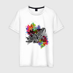 Мужская футболка хлопок с принтом грустный кот в Белгороде, 100% хлопок | прямой крой, круглый вырез горловины, длина до линии бедер, слегка спущенное плечо. | в сапогах | дикая | домашние | животное | зверь | котенок | кошка | красивая | милота
