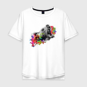 Мужская футболка хлопок Oversize с принтом пасть медведя в Белгороде, 100% хлопок | свободный крой, круглый ворот, “спинка” длиннее передней части | грозный | друг | животное | животные | звери | медведь | опасность | оскал | укус