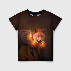 Детская футболка 3D с принтом Лисица с гирляндой в Белгороде, 100% гипоаллергенный полиэфир | прямой крой, круглый вырез горловины, длина до линии бедер, чуть спущенное плечо, ткань немного тянется | Тематика изображения на принте: fox | foxy | животное | звери | лиса | лисенок | лисичка | милая | рыжая | фокс
