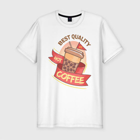 Мужская футболка хлопок Slim с принтом Hot Coffee в Белгороде, 92% хлопок, 8% лайкра | приталенный силуэт, круглый вырез ворота, длина до линии бедра, короткий рукав | burgers | delicious | hot dog | вредная еда | еда