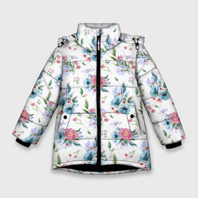 Зимняя куртка для девочек 3D с принтом Весенние акварельные цветы в Белгороде, ткань верха — 100% полиэстер; подклад — 100% полиэстер, утеплитель — 100% полиэстер. | длина ниже бедра, удлиненная спинка, воротник стойка и отстегивающийся капюшон. Есть боковые карманы с листочкой на кнопках, утяжки по низу изделия и внутренний карман на молнии. 

Предусмотрены светоотражающий принт на спинке, радужный светоотражающий элемент на пуллере молнии и на резинке для утяжки. | Тематика изображения на принте: flowers art | illustration | pattern | spring | summer | watercolor | wildflowers | акварель | акварельные краски | акварельный рисунок | букет | бутоны | весна | лето | полевые цветы | узор из цветов | цветочная иллюстрация