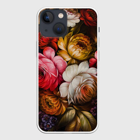 Чехол для iPhone 13 mini с принтом Цветы на черном фоне в Белгороде,  |  | декоративная роспись | живопись | жостово | жостовская роспись | розы | цветы