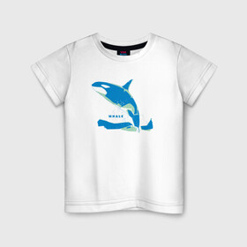 Детская футболка хлопок с принтом Кит Косатка голубая в Белгороде, 100% хлопок | круглый вырез горловины, полуприлегающий силуэт, длина до линии бедер | Тематика изображения на принте: whale | кит | косатка | косатки | море | морские
