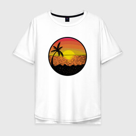 Мужская футболка хлопок Oversize с принтом Закат солнце на пляже в Белгороде, 100% хлопок | свободный крой, круглый ворот, “спинка” длиннее передней части | beach | club | palm | party | sea | summer | tropical | волны | жара | закат | летние | лето | море | пальмы | пляж | тропический