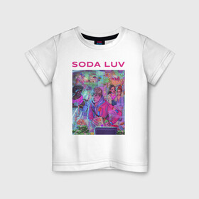 Детская футболка хлопок с принтом SODA LUV в Белгороде, 100% хлопок | круглый вырез горловины, полуприлегающий силуэт, длина до линии бедер | luv | melon | music | soda | sodaluv | бигасс | коми | лав | лого | лув | мелон | сода