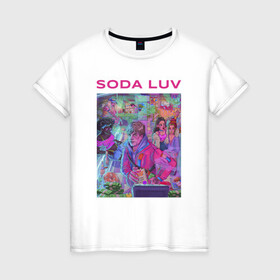 Женская футболка хлопок с принтом SODA LUV в Белгороде, 100% хлопок | прямой крой, круглый вырез горловины, длина до линии бедер, слегка спущенное плечо | luv | melon | music | soda | sodaluv | бигасс | коми | лав | лого | лув | мелон | сода