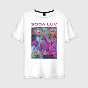 Женская футболка хлопок Oversize с принтом SODA LUV в Белгороде, 100% хлопок | свободный крой, круглый ворот, спущенный рукав, длина до линии бедер
 | luv | melon | music | soda | sodaluv | бигасс | коми | лав | лого | лув | мелон | сода