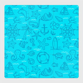 Магнитный плакат 3Х3 с принтом Морская тема в Белгороде, Полимерный материал с магнитным слоем | 9 деталей размером 9*9 см | Тематика изображения на принте: креветки | круг | морская живность | морское | пальмы | раки | ракушки | рыбы | спасательный | черепашки | штурвал
