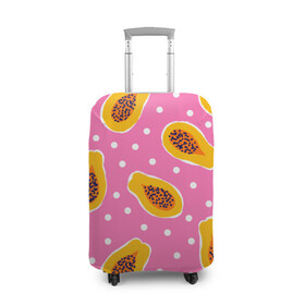 Чехол для чемодана 3D с принтом Папайя на розовом в Белгороде, 86% полиэфир, 14% спандекс | двустороннее нанесение принта, прорези для ручек и колес | papaya | морская | папайя | паттерн | с папаем | фрукт