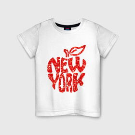 Детская футболка хлопок с принтом NEW YORK в Белгороде, 100% хлопок | круглый вырез горловины, полуприлегающий силуэт, длина до линии бедер | big apple | city | new york | red | tourist | usa | большое яблоко | город | надпись | нью йорк | сша | текст | туризм