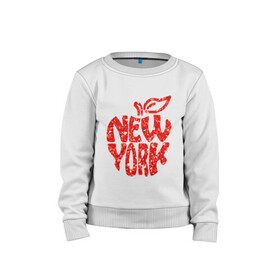 Детский свитшот хлопок с принтом NEW YORK в Белгороде, 100% хлопок | круглый вырез горловины, эластичные манжеты, пояс и воротник | big apple | city | new york | red | tourist | usa | большое яблоко | город | надпись | нью йорк | сша | текст | туризм