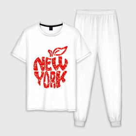 Мужская пижама хлопок с принтом NEW YORK в Белгороде, 100% хлопок | брюки и футболка прямого кроя, без карманов, на брюках мягкая резинка на поясе и по низу штанин
 | big apple | city | new york | red | tourist | usa | большое яблоко | город | надпись | нью йорк | сша | текст | туризм