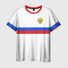 Мужская футболка 3D+ с принтом сборная России гостевая форма в Белгороде, 100% микрофибра | круглый вырез горловины, длина до линии бедер | 2021 | championship | cup | dzyuba | russia | world | артем | дзюба | европы | мира | мундиаль | россия | форма | футбол | чемпионат