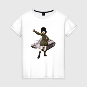 Женская футболка хлопок с принтом Катюша (Girls und Panzer) в Белгороде, 100% хлопок | прямой крой, круглый вырез горловины, длина до линии бедер, слегка спущенное плечо | girls und panzer | katyusha | аниме | девушки и танки | катюша | танк