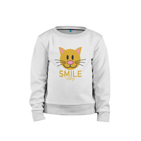 Детский свитшот хлопок с принтом Smile Cat в Белгороде, 100% хлопок | круглый вырез горловины, эластичные манжеты, пояс и воротник | Тематика изображения на принте: animal | cat | cute | kitty | meow | smile | друг | животные | киска | китти | кот | котенок | котик | котэ | кошечка | кошка | милый | мур | мяу | питомец