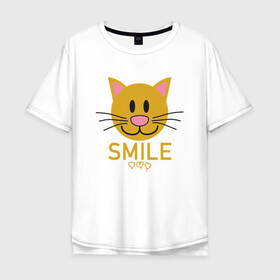 Мужская футболка хлопок Oversize с принтом Smile Cat в Белгороде, 100% хлопок | свободный крой, круглый ворот, “спинка” длиннее передней части | animal | cat | cute | kitty | meow | smile | друг | животные | киска | китти | кот | котенок | котик | котэ | кошечка | кошка | милый | мур | мяу | питомец