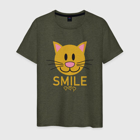 Мужская футболка хлопок с принтом Smile Cat в Белгороде, 100% хлопок | прямой крой, круглый вырез горловины, длина до линии бедер, слегка спущенное плечо. | animal | cat | cute | kitty | meow | smile | друг | животные | киска | китти | кот | котенок | котик | котэ | кошечка | кошка | милый | мур | мяу | питомец