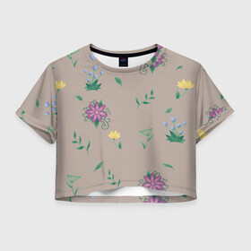 Женская футболка Crop-top 3D с принтом Цветочная эстетика в Белгороде, 100% полиэстер | круглая горловина, длина футболки до линии талии, рукава с отворотами | лето | лист | листья | одуванчик | природа | растение | растения | цветок | цветочек | цветы