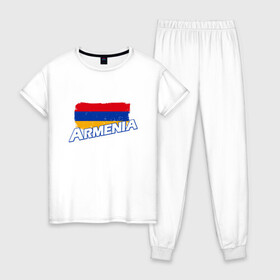 Женская пижама хлопок с принтом Armenia Flag в Белгороде, 100% хлопок | брюки и футболка прямого кроя, без карманов, на брюках мягкая резинка на поясе и по низу штанин | armenia | armenya | арарат | армения | армяне | армянин | арцах | горы | ереван | кавказ | народ | саркисян | ссср | страна | флаг