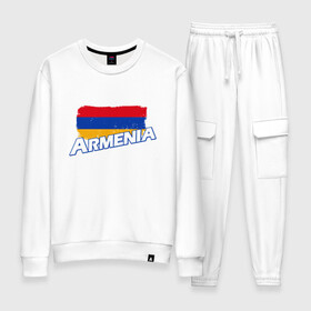 Женский костюм хлопок с принтом Armenia Flag в Белгороде, 100% хлопок | на свитшоте круглая горловина, мягкая резинка по низу. Брюки заужены к низу, на них два вида карманов: два 